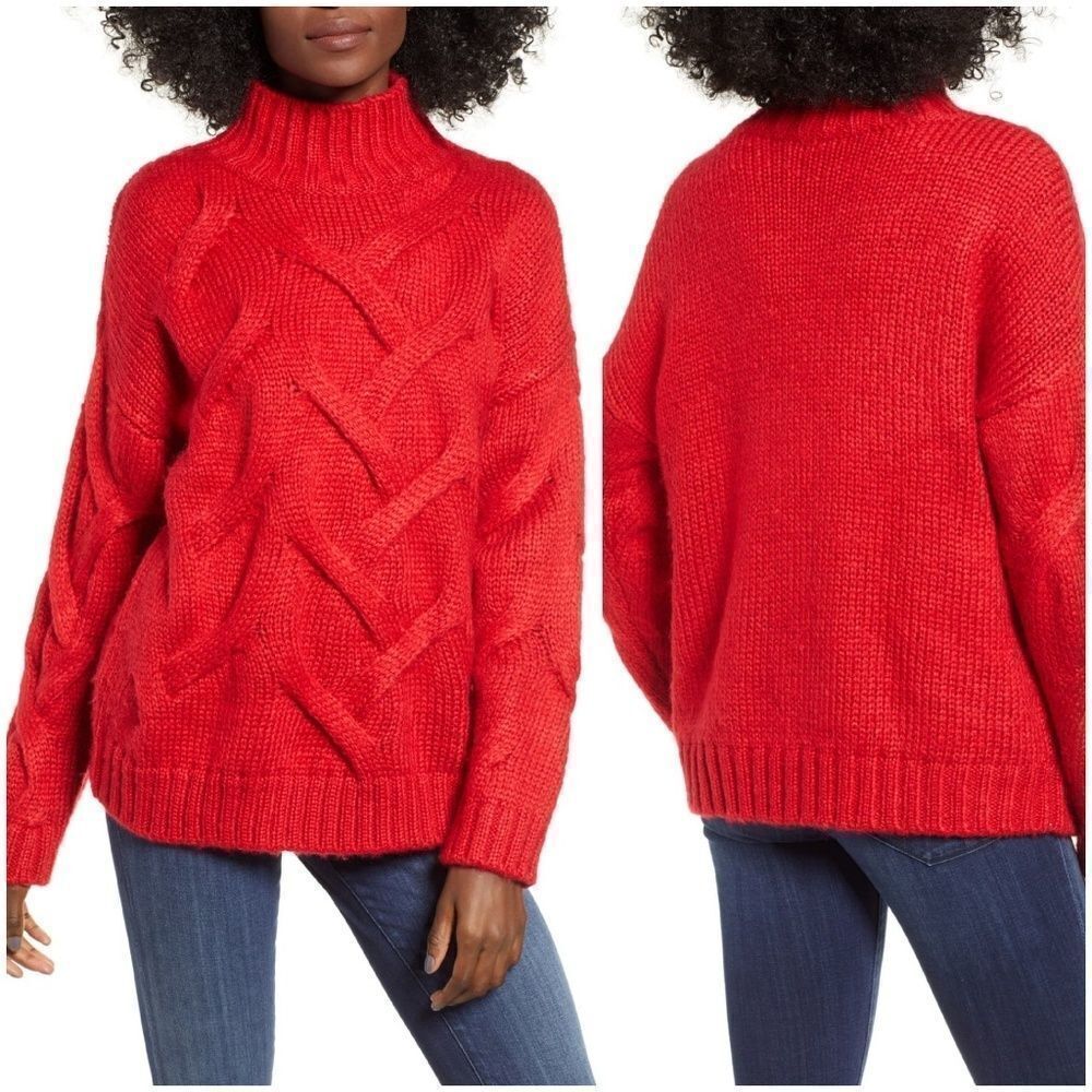Love by Design Red Cable Mock Neck Sweater